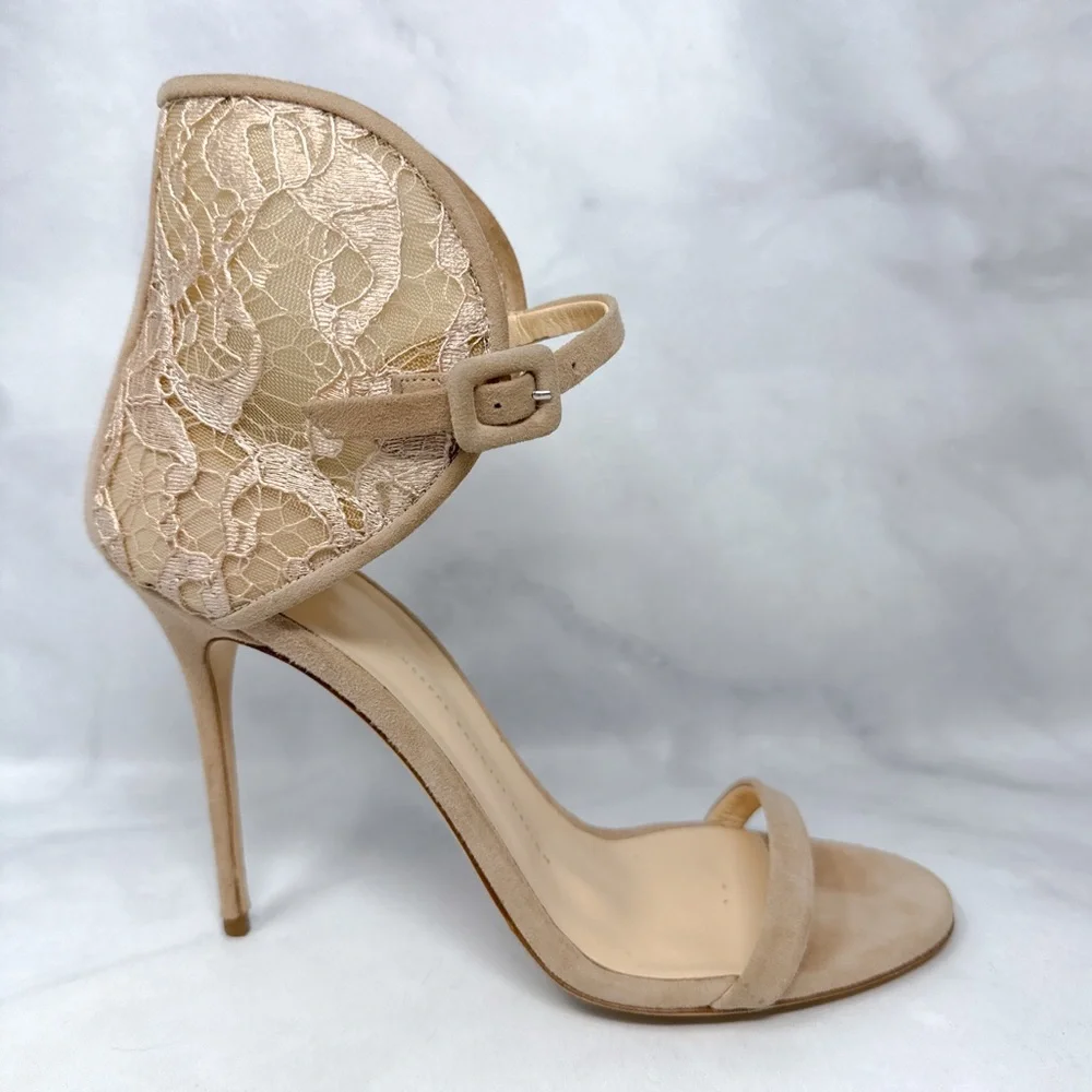 Giuseppe Zanotti Mistico Lace Cuff Buckle Suede Open Toe Stiletto Sandal Heel 40